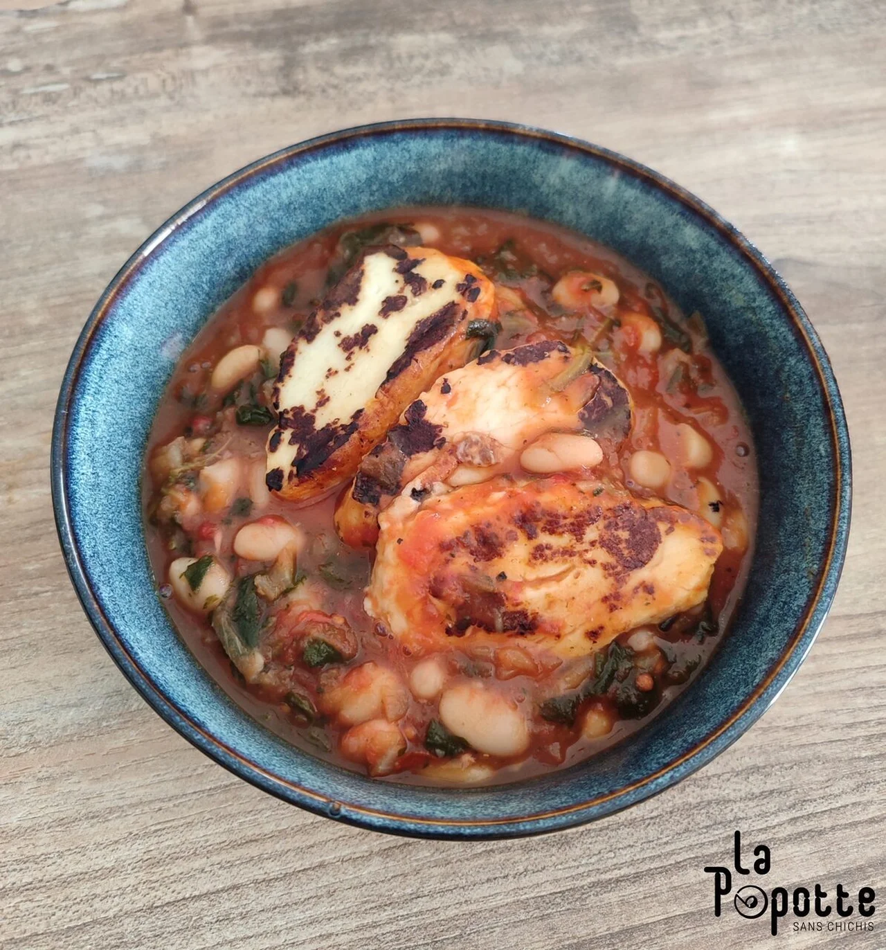 Haricots blancs épinards halloumi