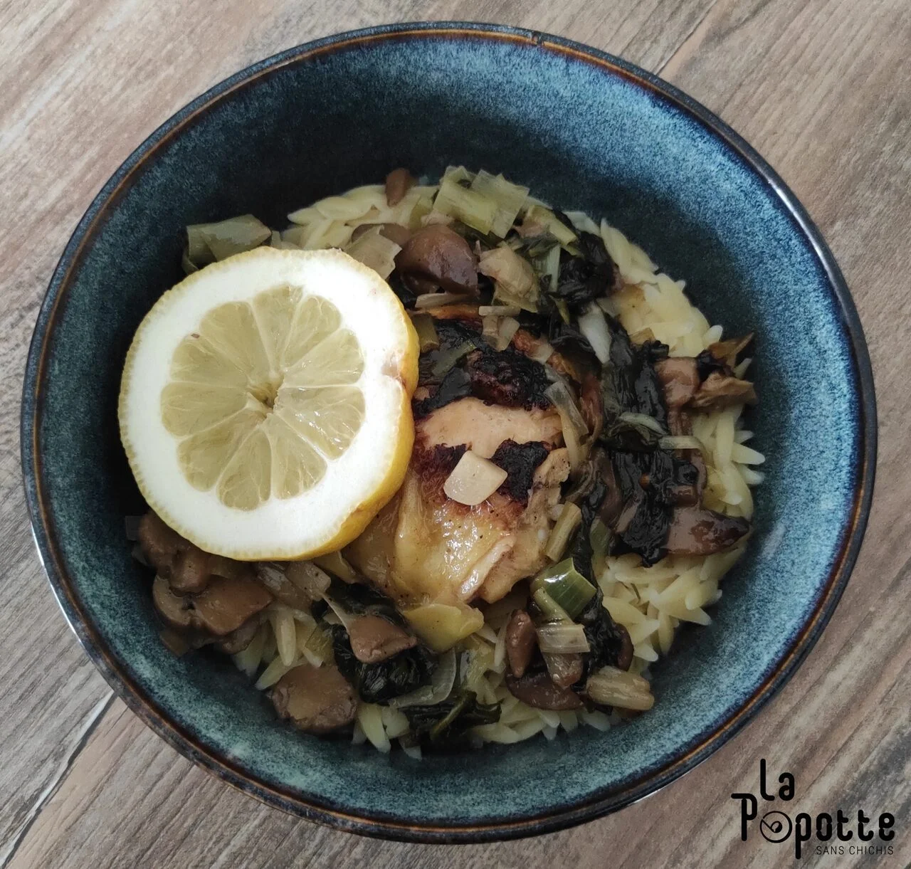Poulet au citron épinards et Orzo