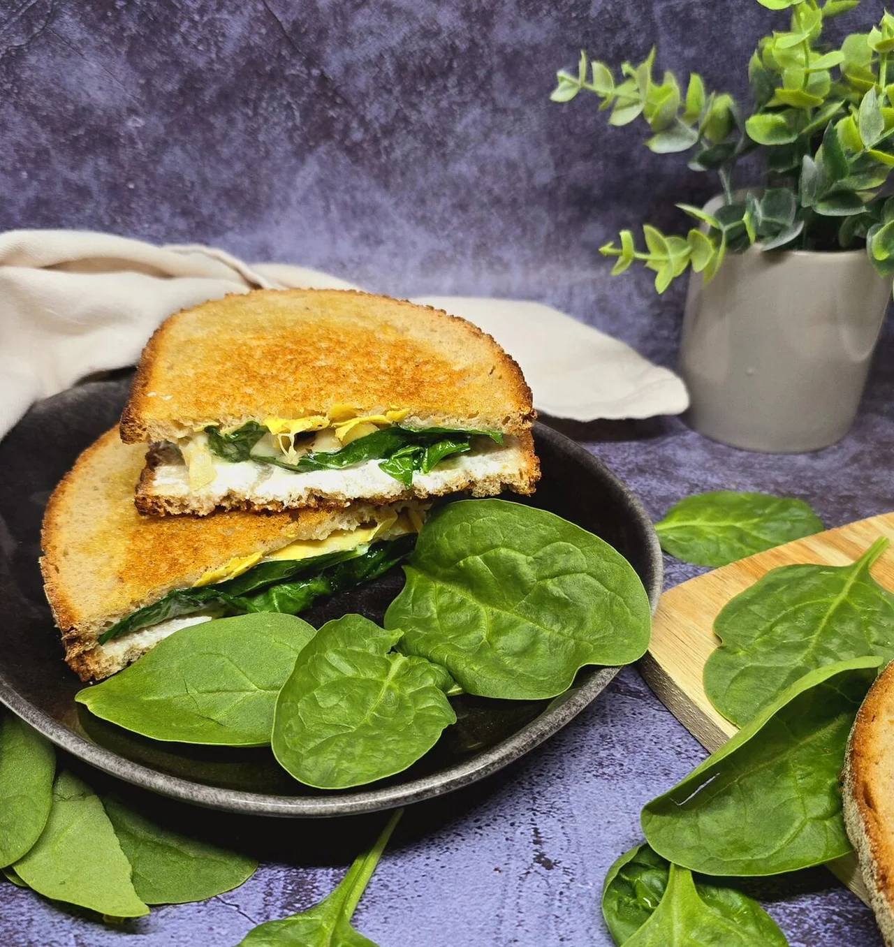 Grilled cheese sandwich artichauts et épinards
