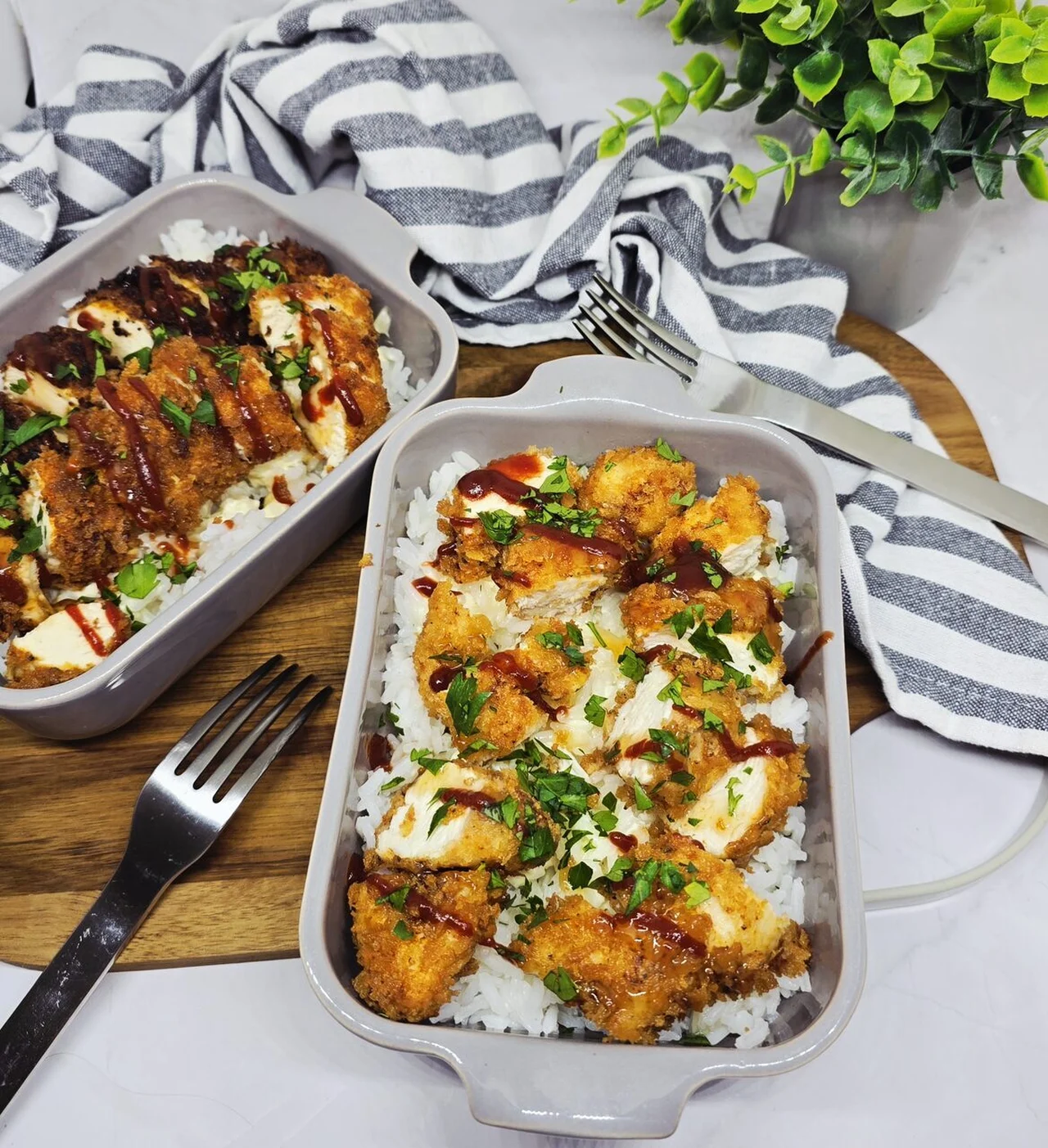 Riz et poulet croustillant au panko