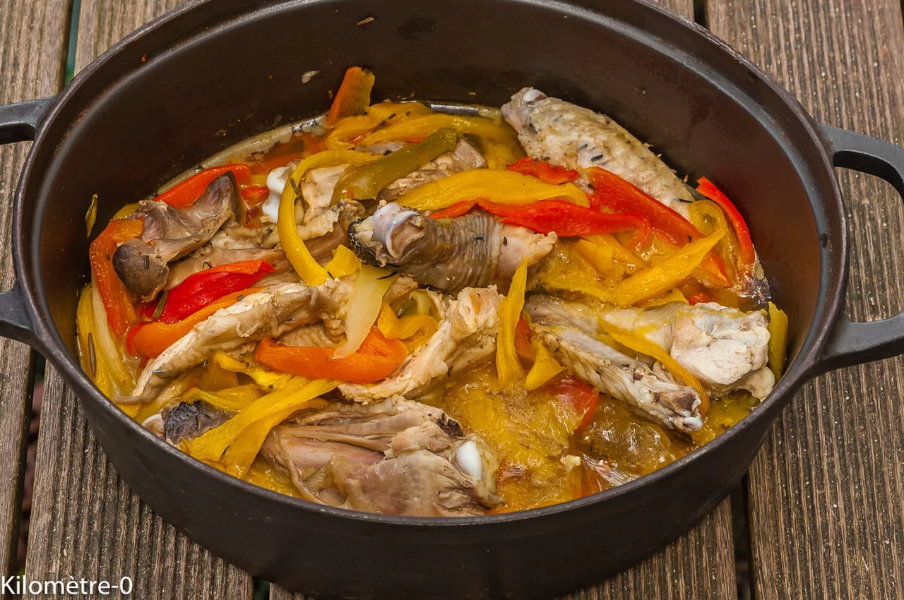 Poulet aux poivrons en cocotte