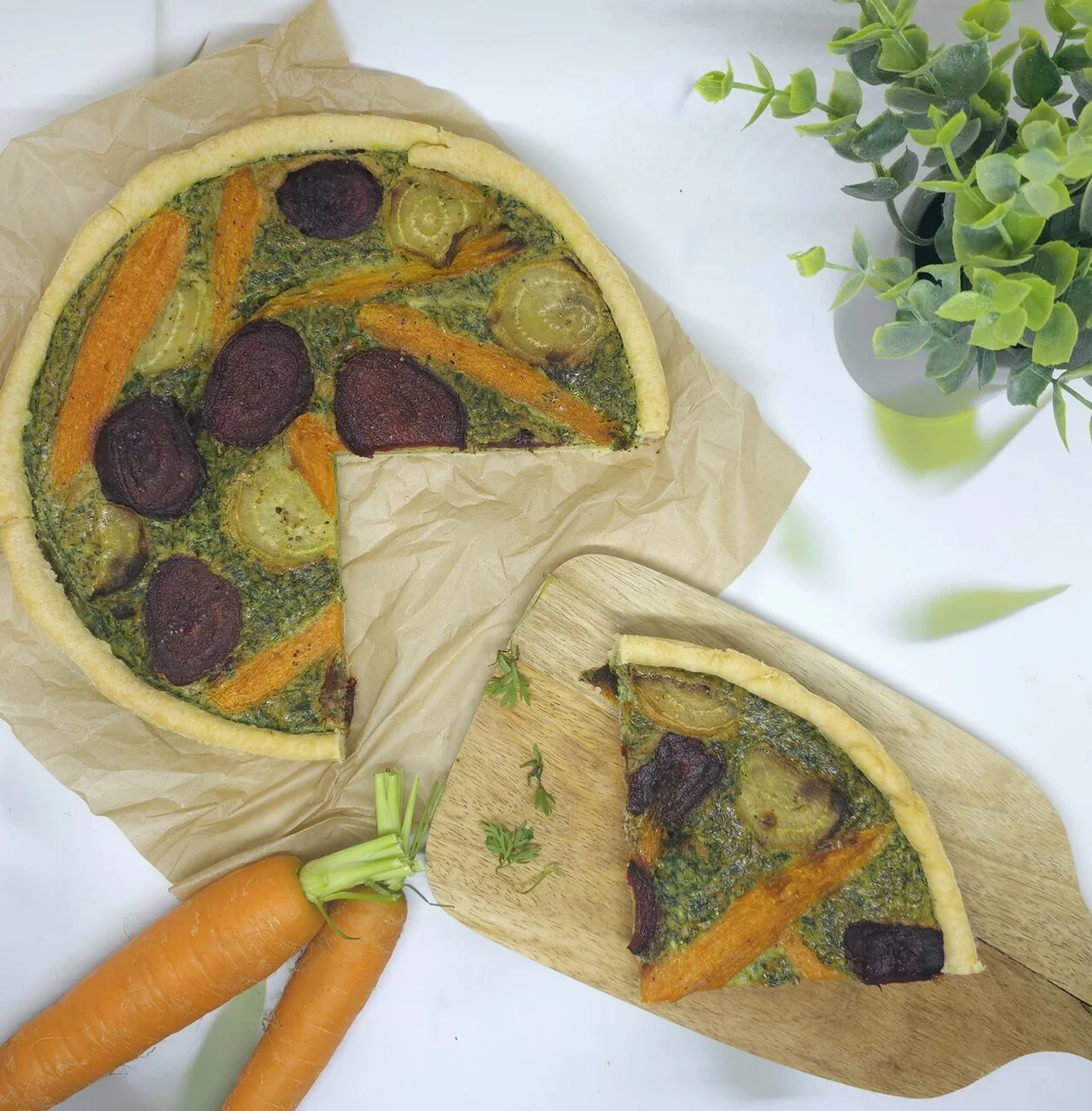 Quiche aux carottes et betteraves rôties