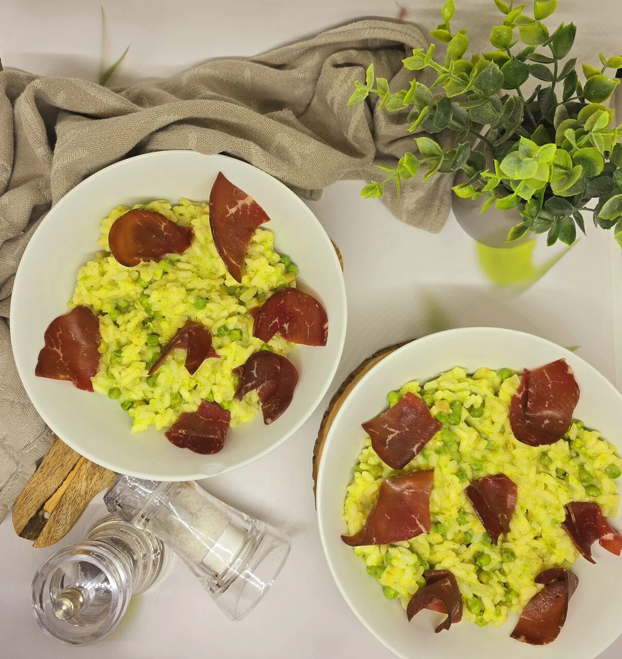 Risotto aux petits pois et à la brésaola