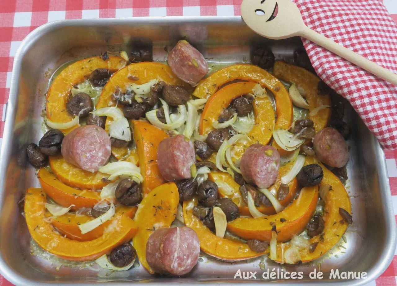 Potimarron rôti aux châtaignes et saucisson pistaché