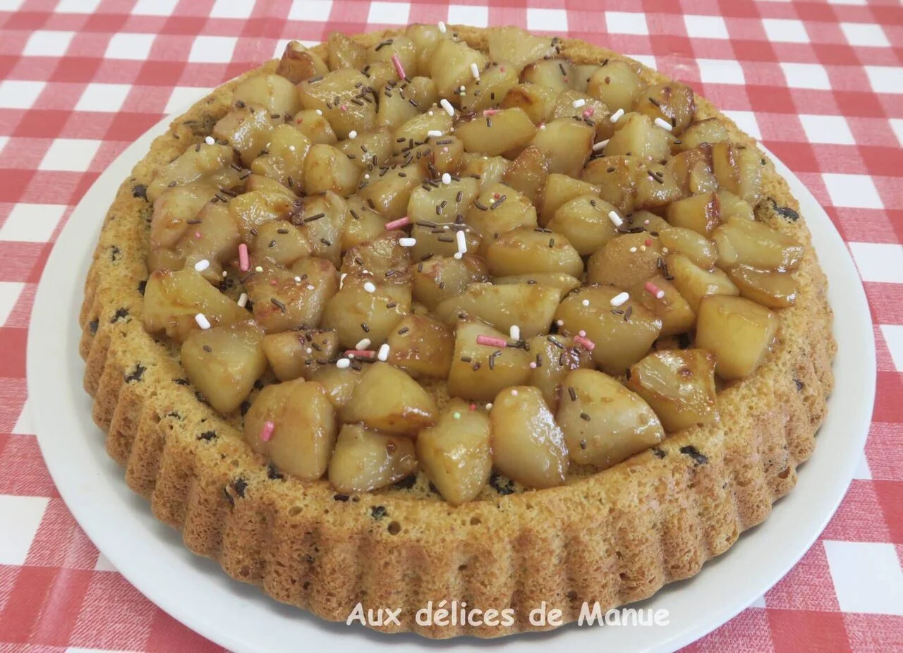 Tarte renversée pépites de chocolat et poires caramélisées
