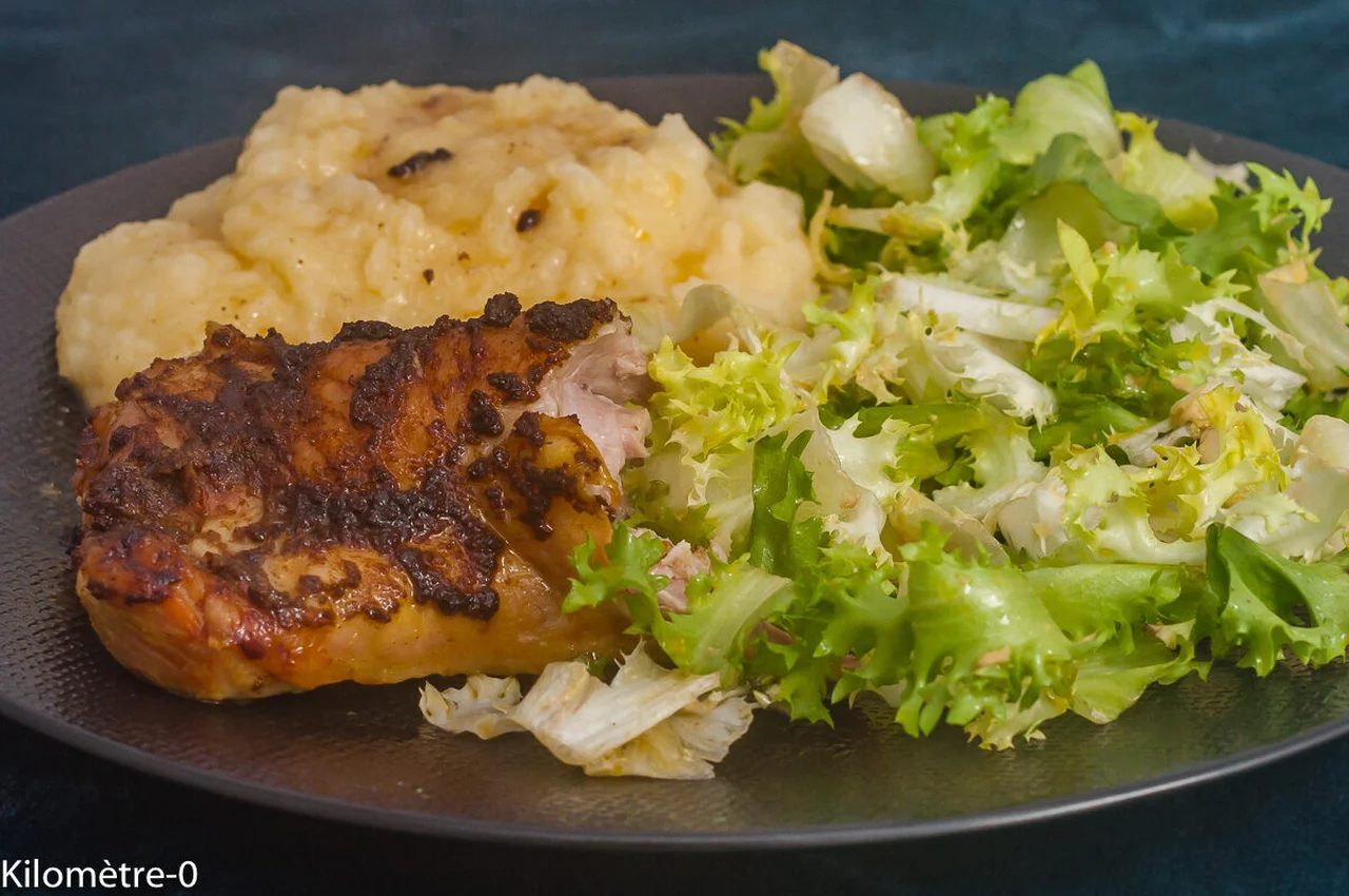 Cuisse de dinde aux épices basse température, purée de céleri rave