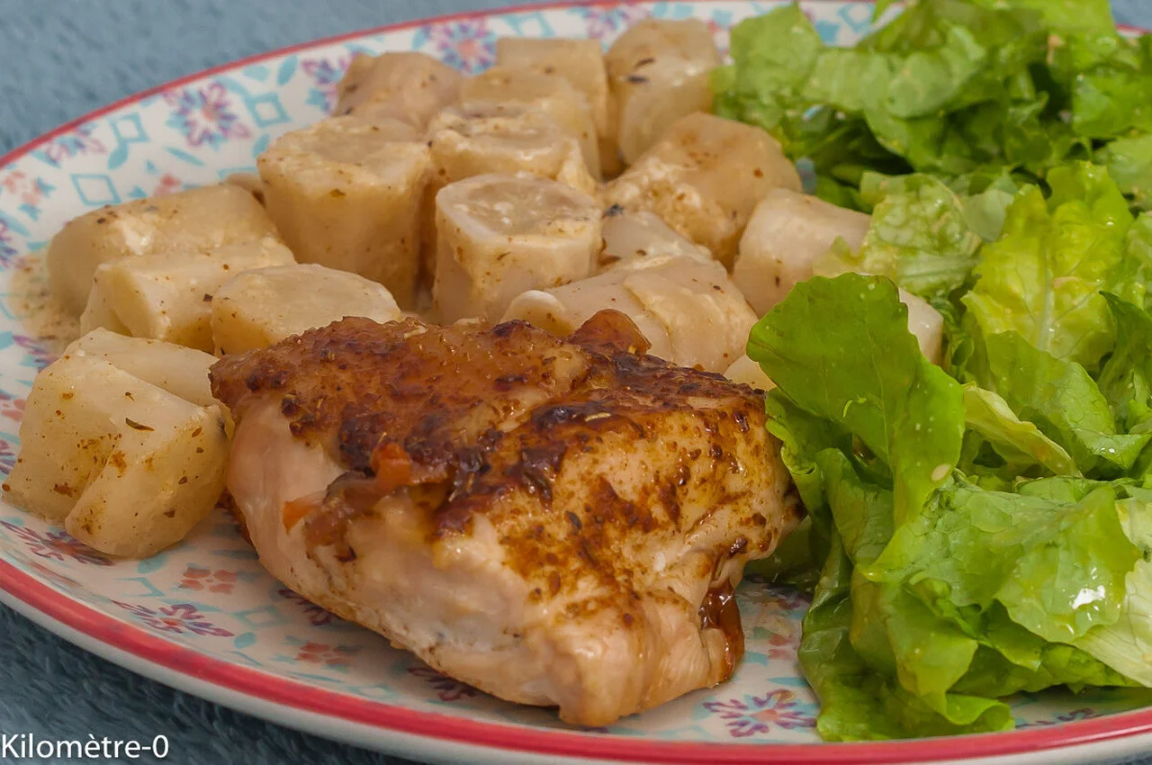 Poulet sauce barbecue, scorsonères à la crème