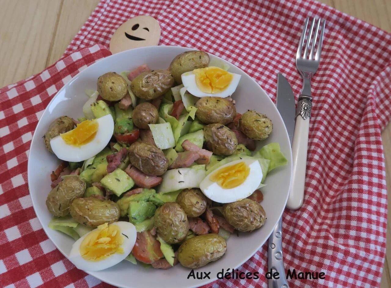 Salade grenaille rôties à l'avocat et bacon