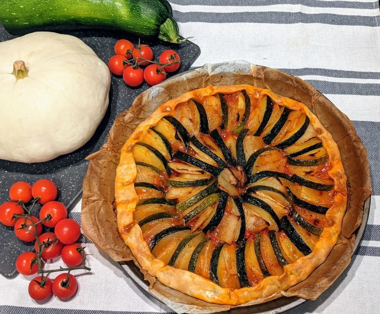 Tarte salée pâtisson et courgettes