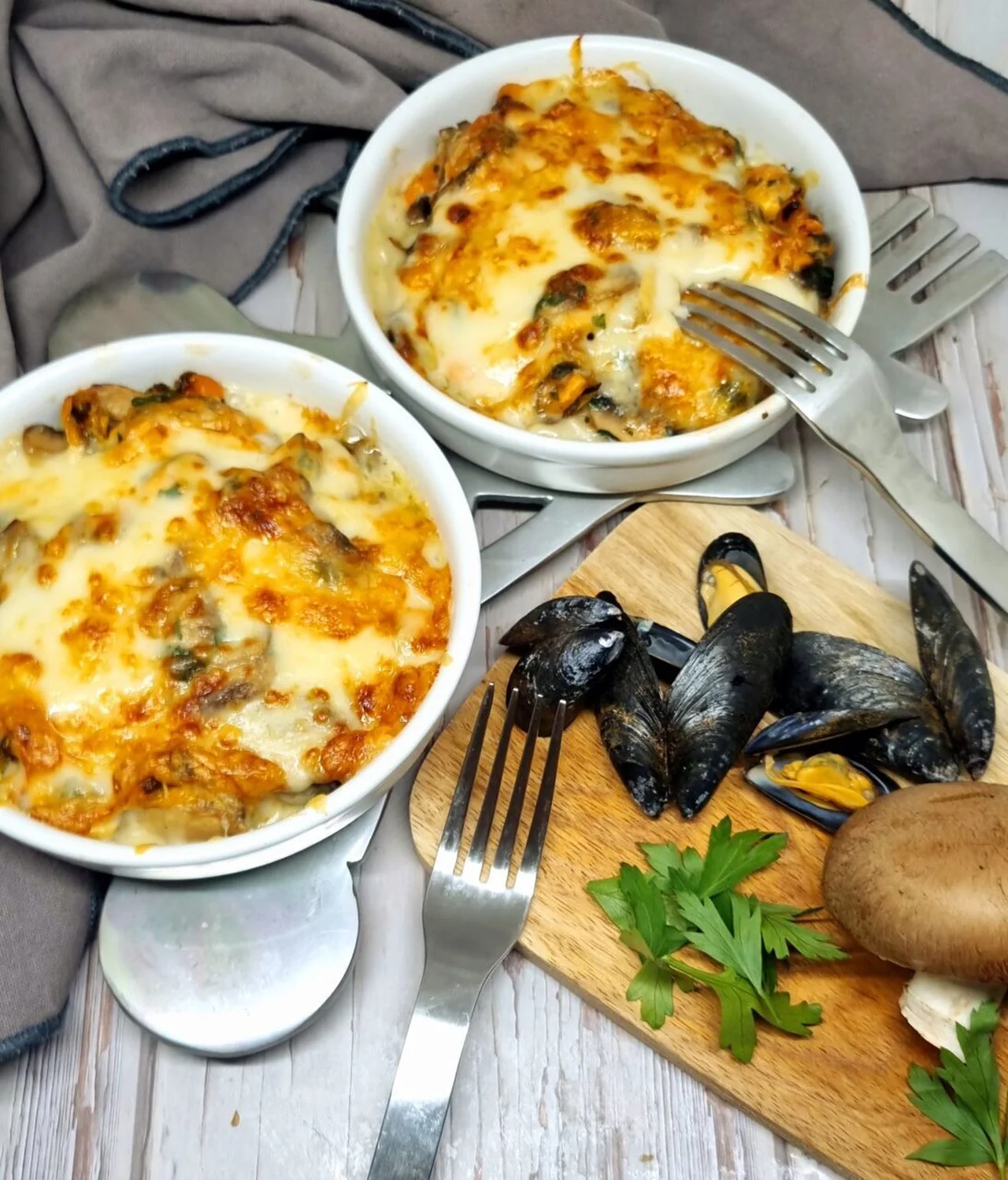 Gratin de moules aux champignons et comté