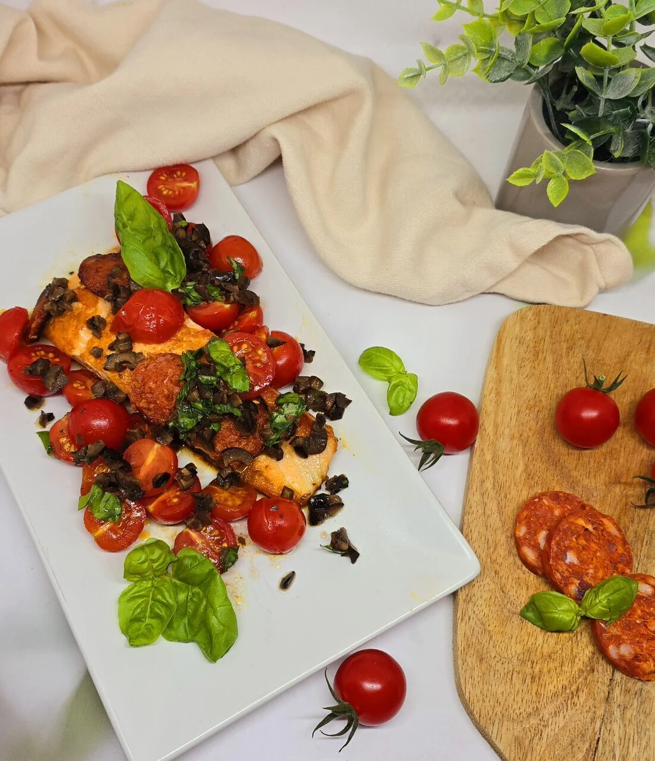 Saumon grillé au chorizo