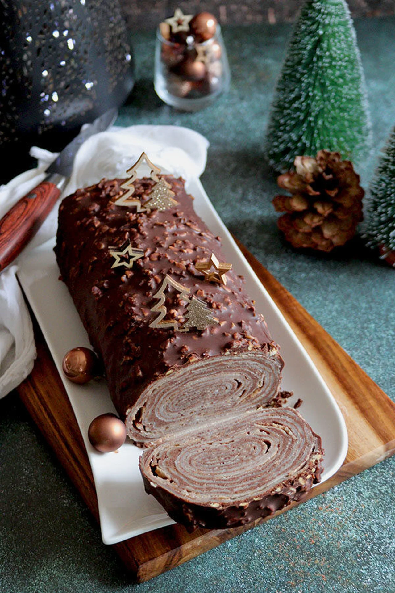 Bûche crêpes sans gluten, ni lait, ni œuf