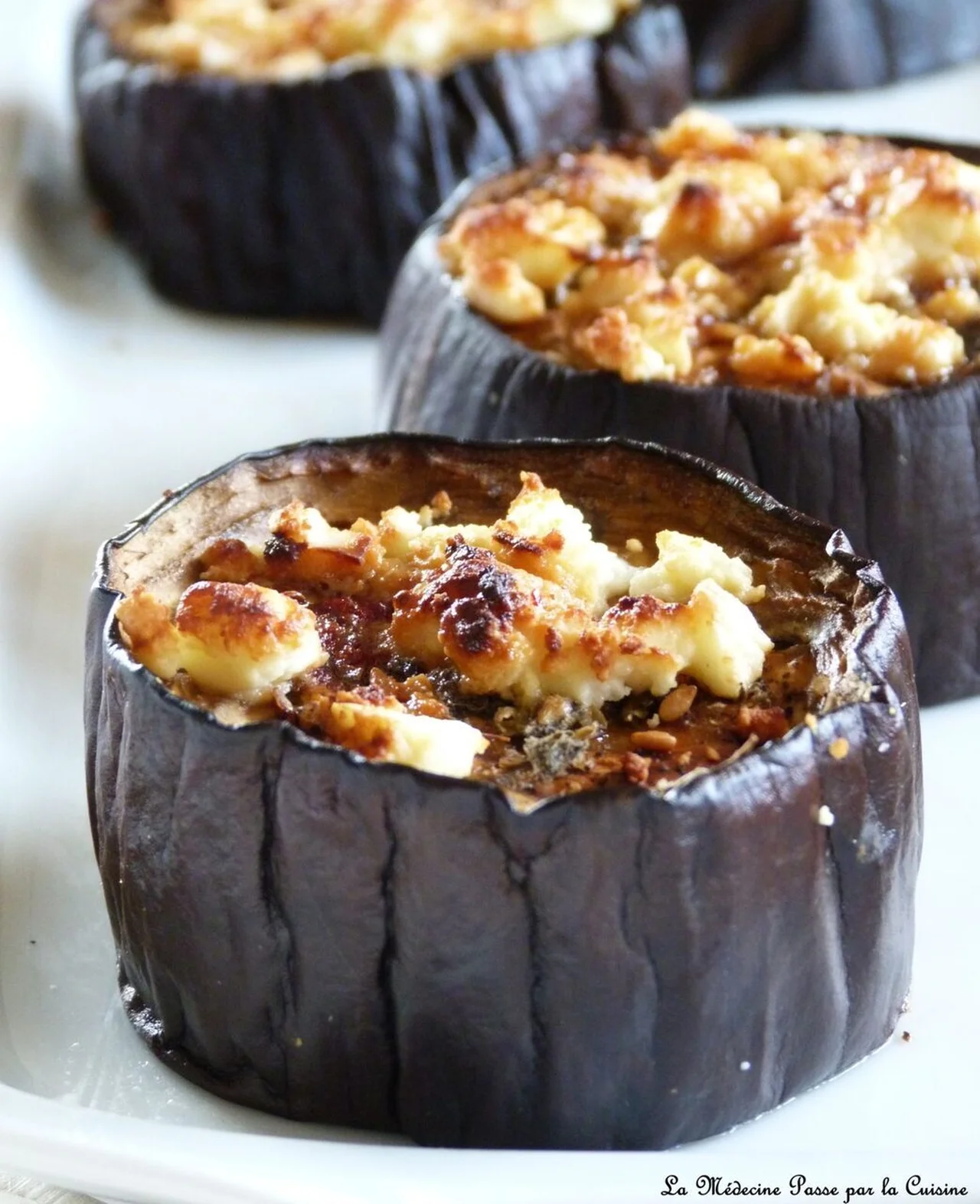 Aubergines confites feta et miel