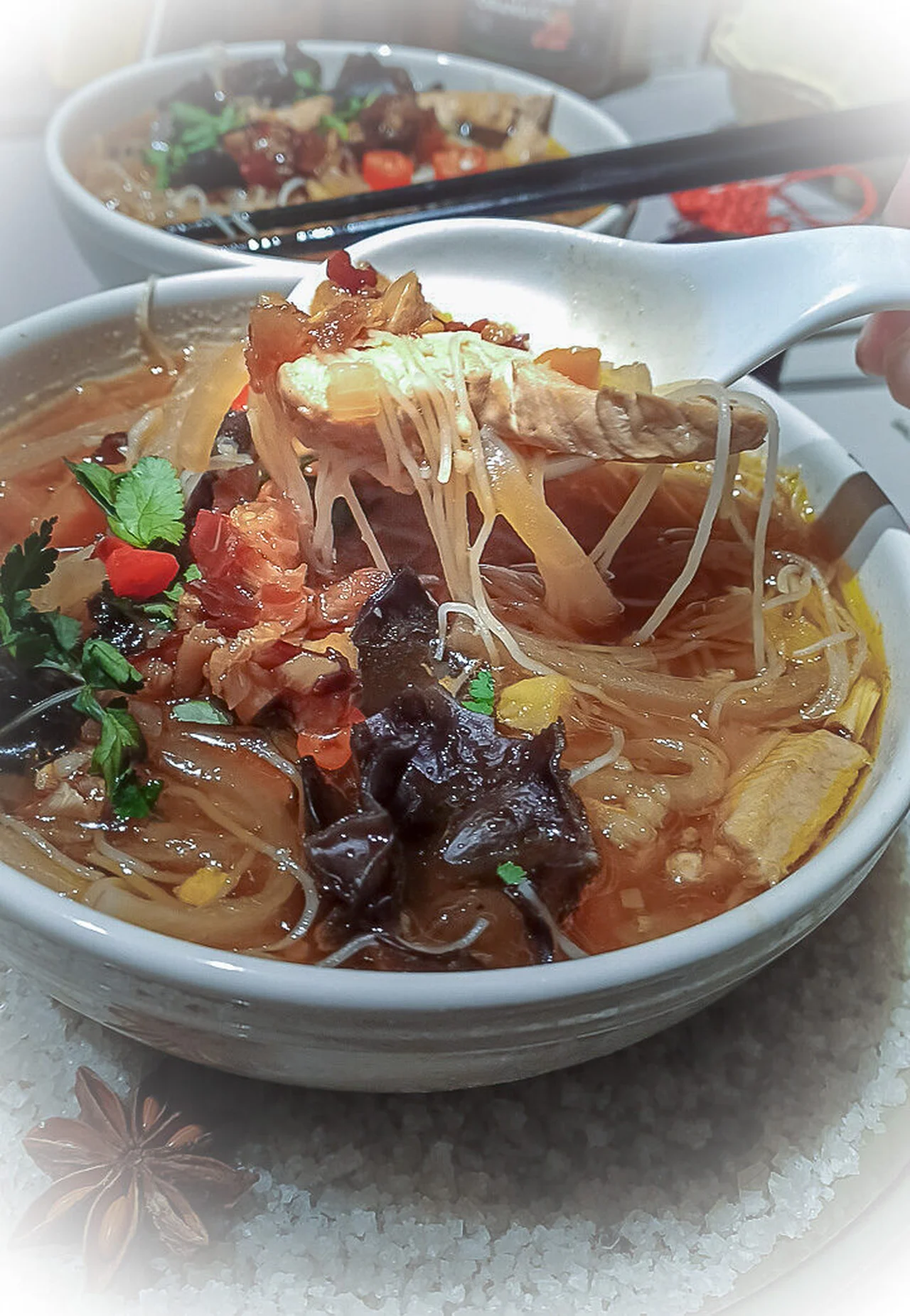 Chicken rice noodle soup