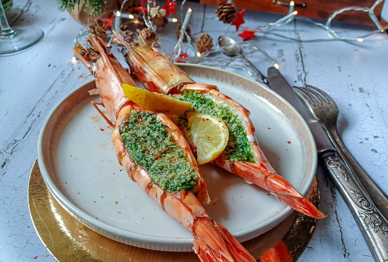 Gambas géantes farcies au beurre aillé bourguignonne