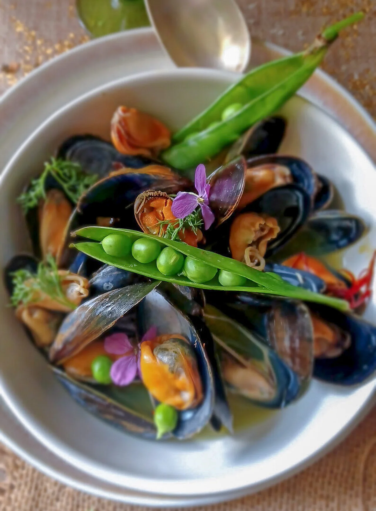 Moules aux petits pois