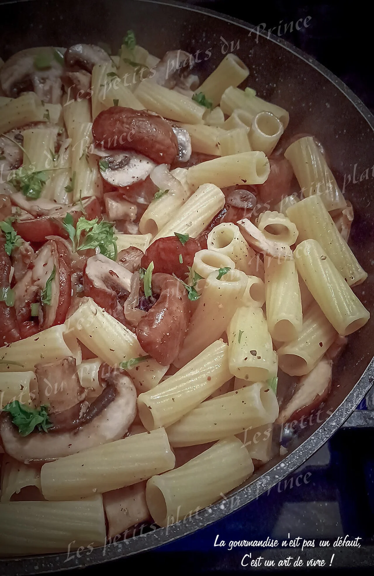 Rigatonis aux champignons et poulet
