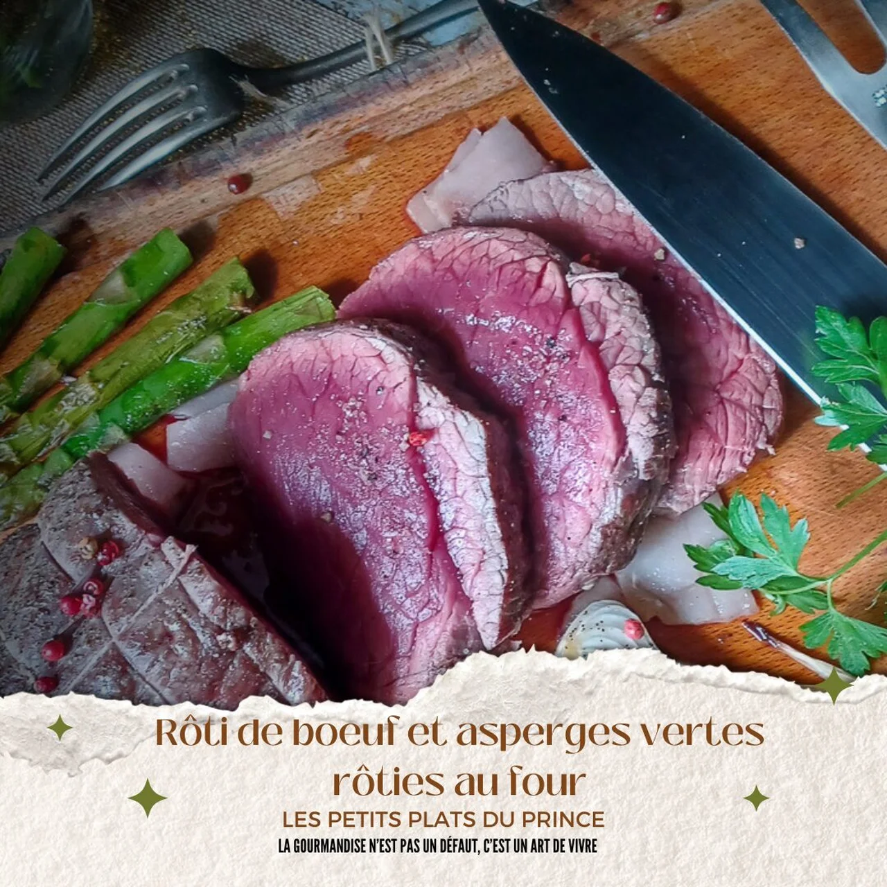 Rôti de bœuf et asperges vertes rôties au four