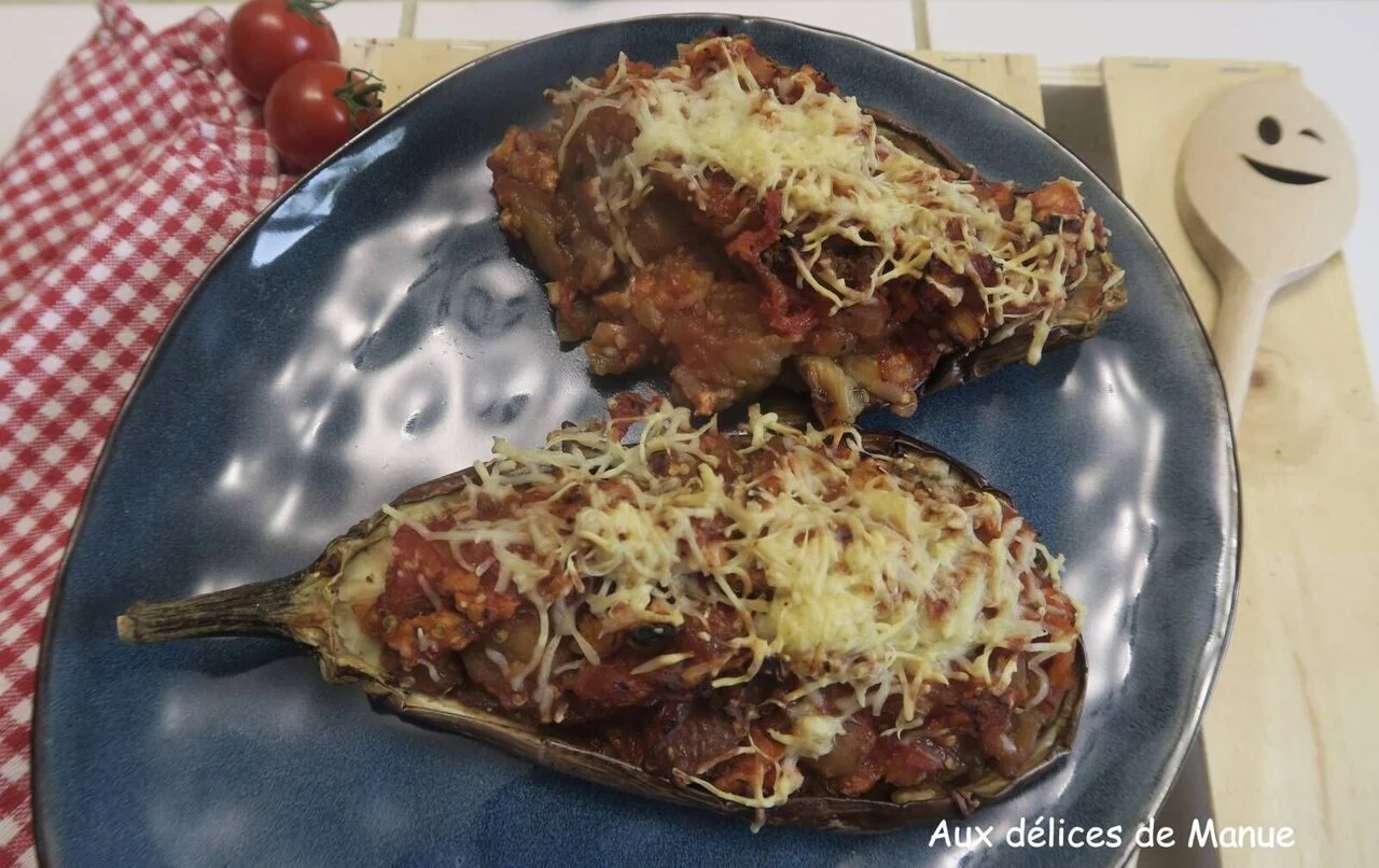 Aubergine farcie au poulet au Air fryer ou au four