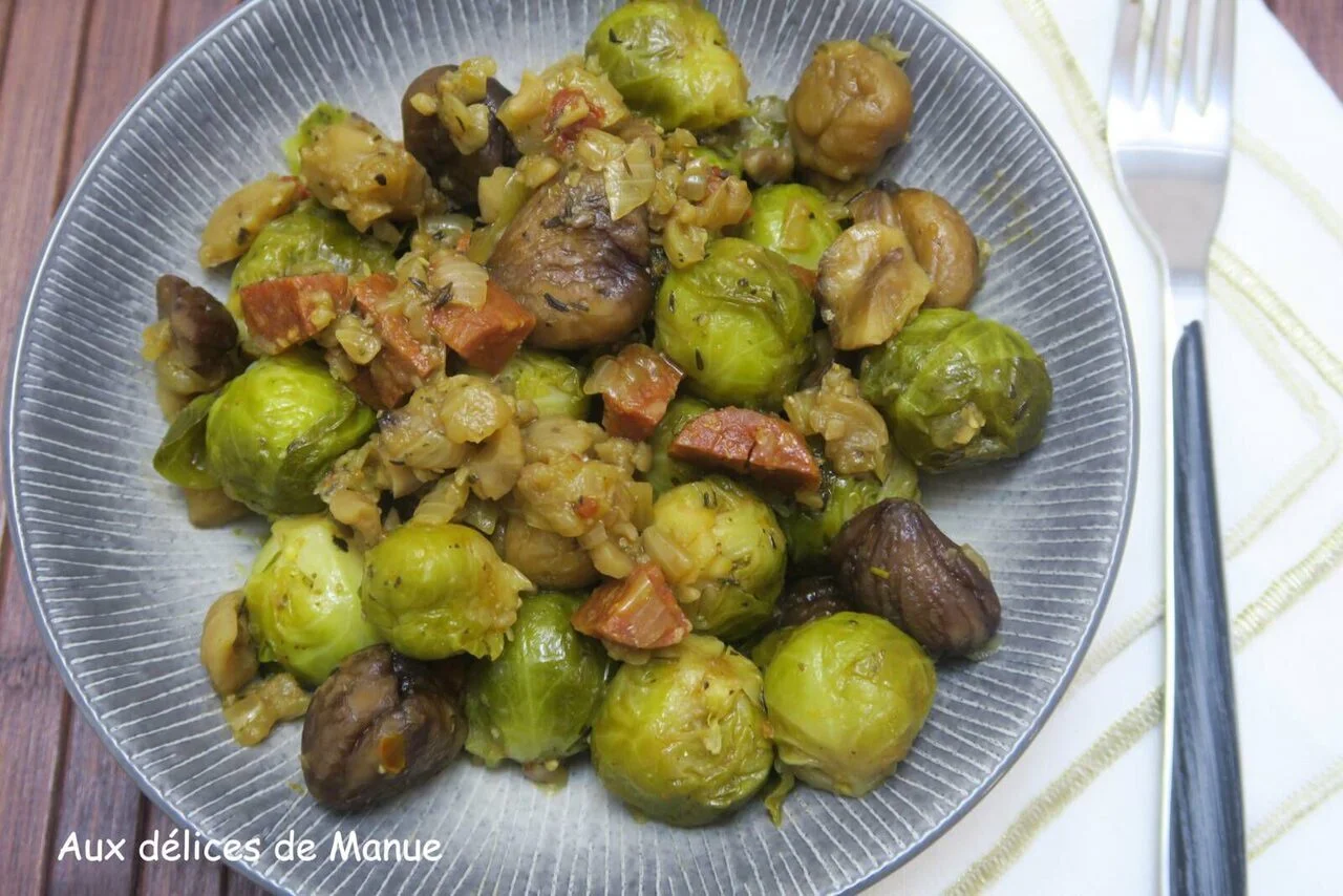 Choux de Bruxelles et châtaignes au chorizo