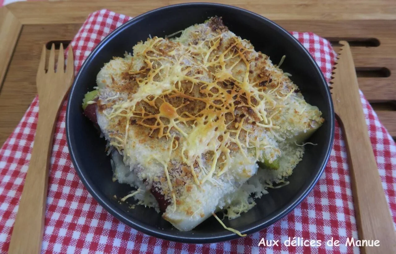 Gratin de poireaux à la bresaola