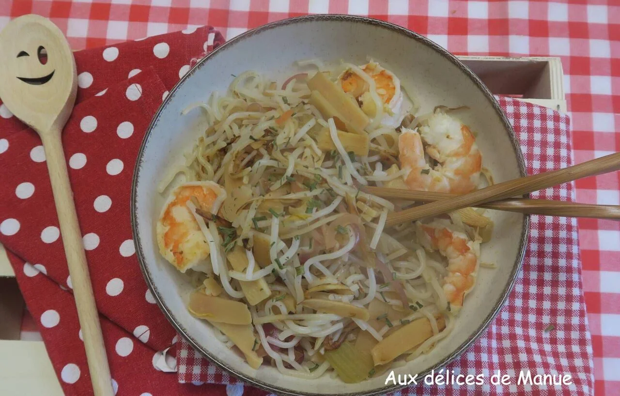 Konjac aux légumes asiatiques et crevettes