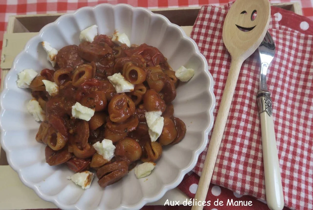 One pot pasta tomate chorizo et crottin de chèvre