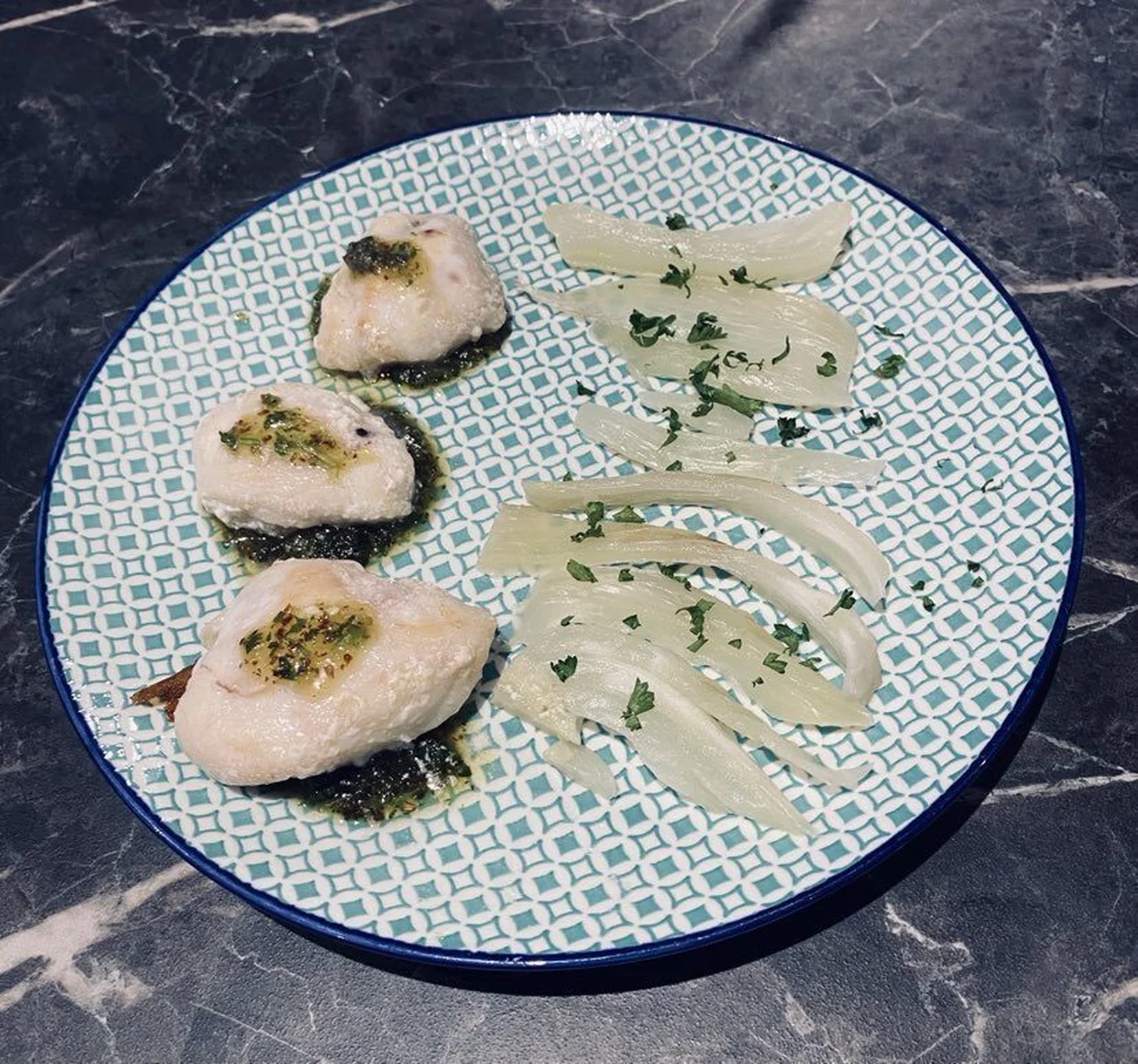 Joues de lotte au pesto de coriandre
