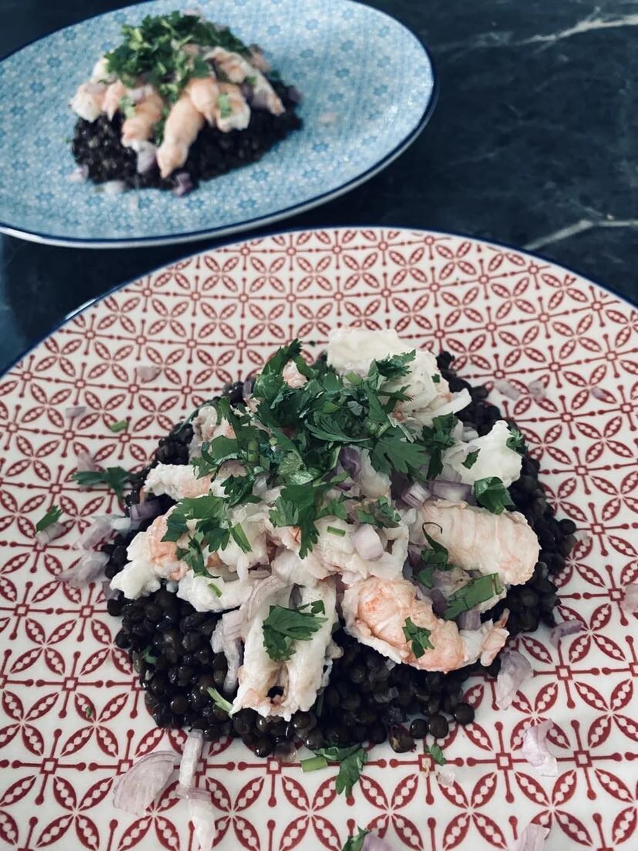 Salade de lentilles aux langoustines