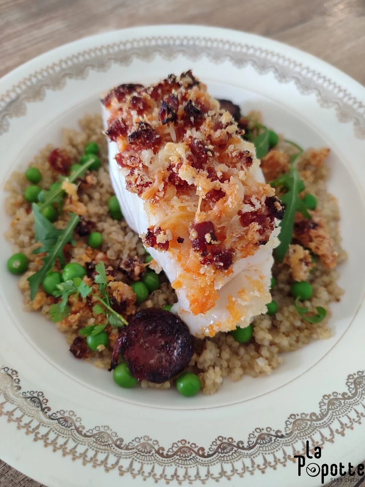 Dos de lingue bleue en crumble de comté et chorizo