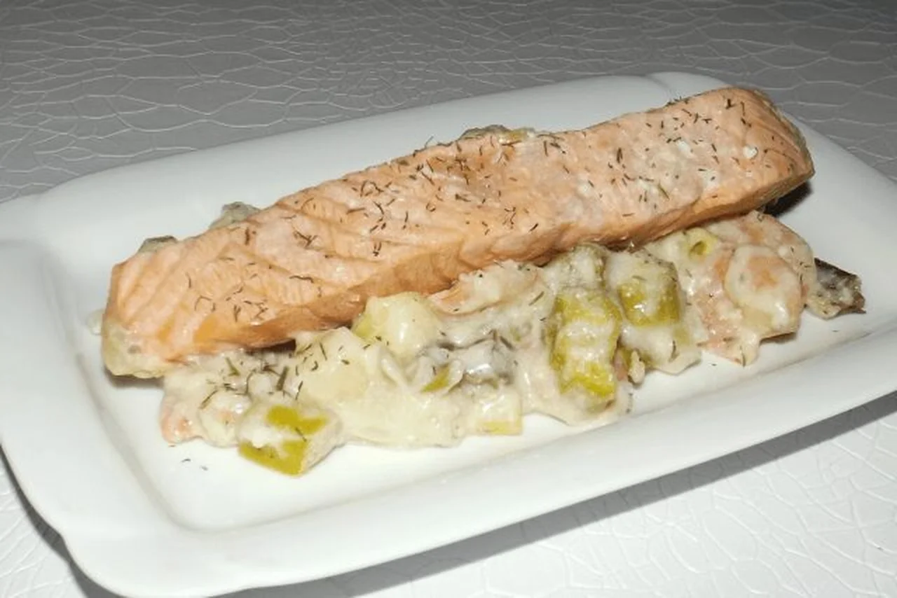 Pavés de saumon sur fondue de poireaux