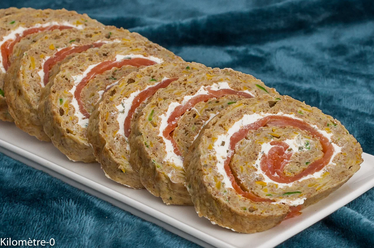 Roulés de truite fumée aux courgettes et fromage frais