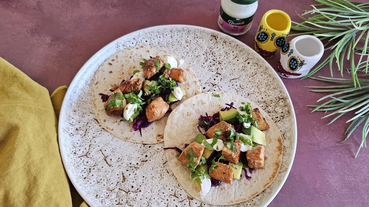 Mini tacos saumon caramélisé et aïoli