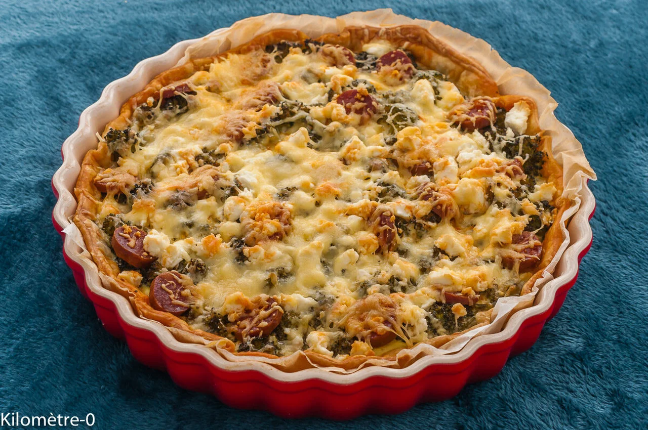 Tarte au brocolis, chorizo et fromage