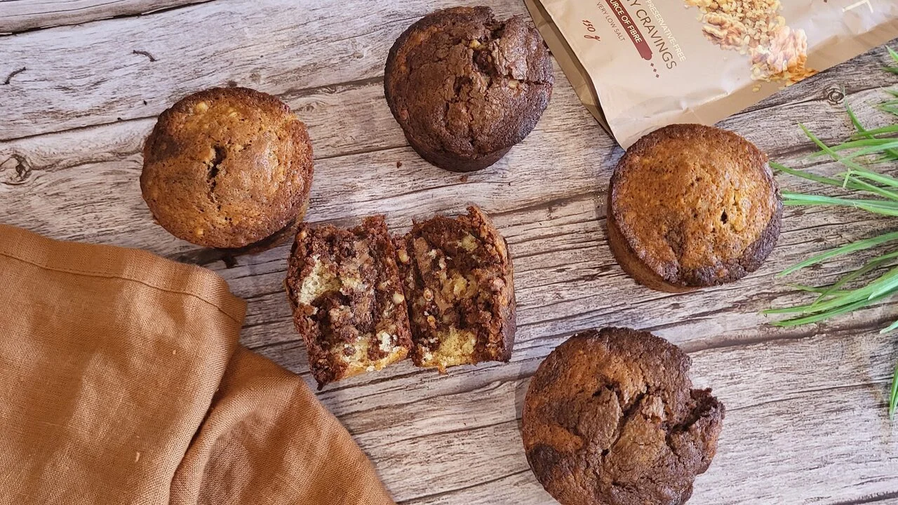 Muffins marbrés aux noix et cœur fondant chocolat