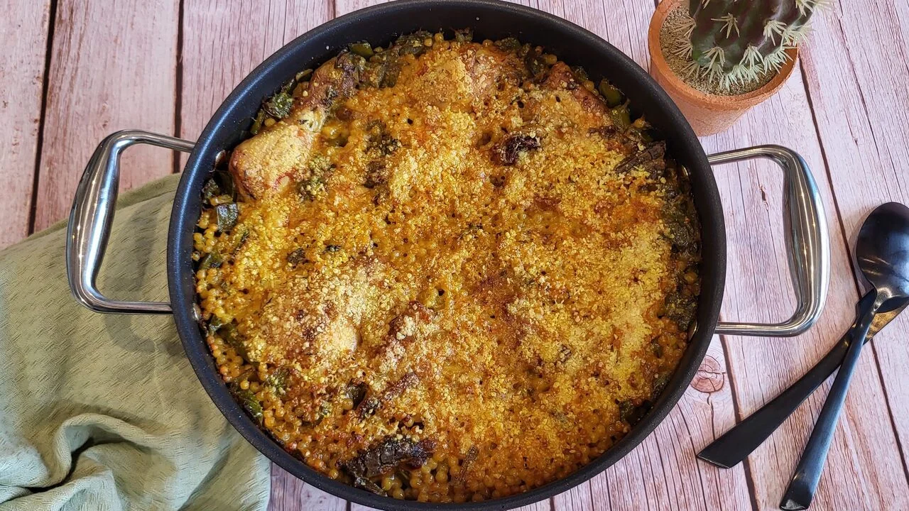 Poulet au poivrons et pâtes perles