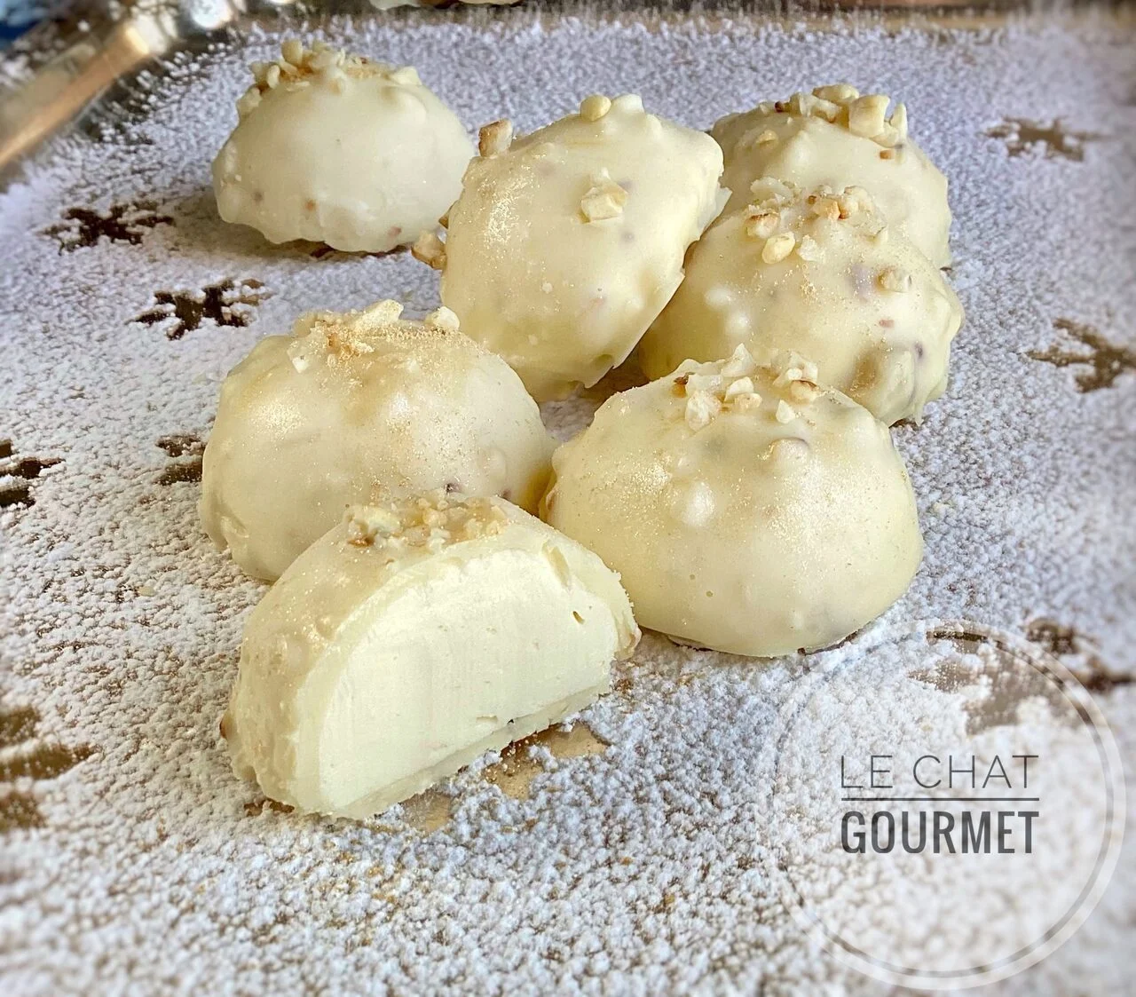 Rochers au chocolat blanc et crème vanillée