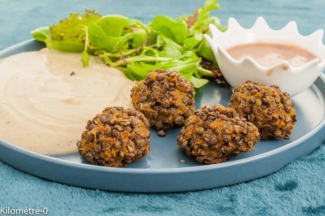 Boulettes de lentilles, purée de panais aux noisettes et à l'orange
