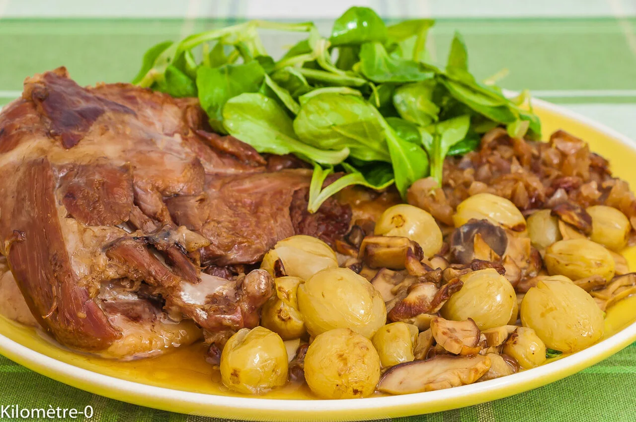 Confit de canard, raisins et oignons confits