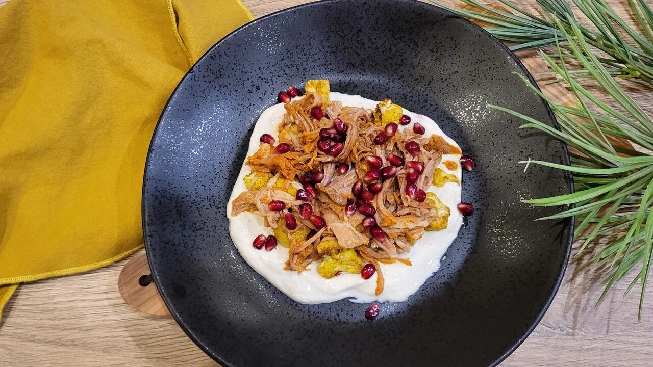 Chou-fleur rôti au porc effiloché