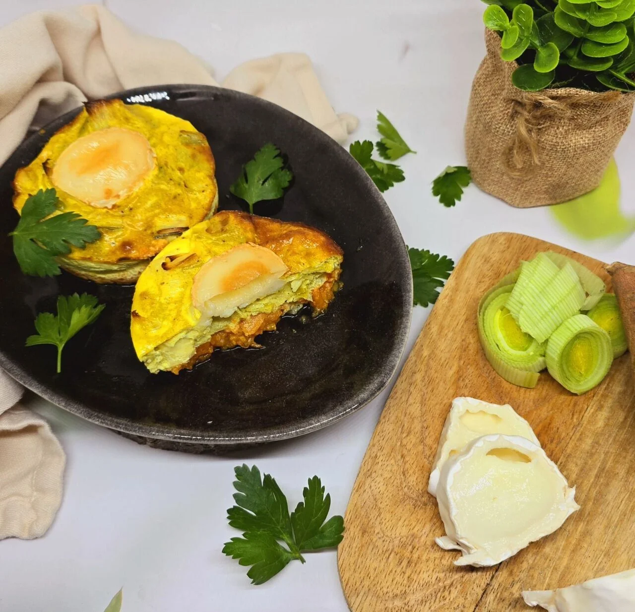 Quiche sans pâte patates douces, poireaux et chèvre