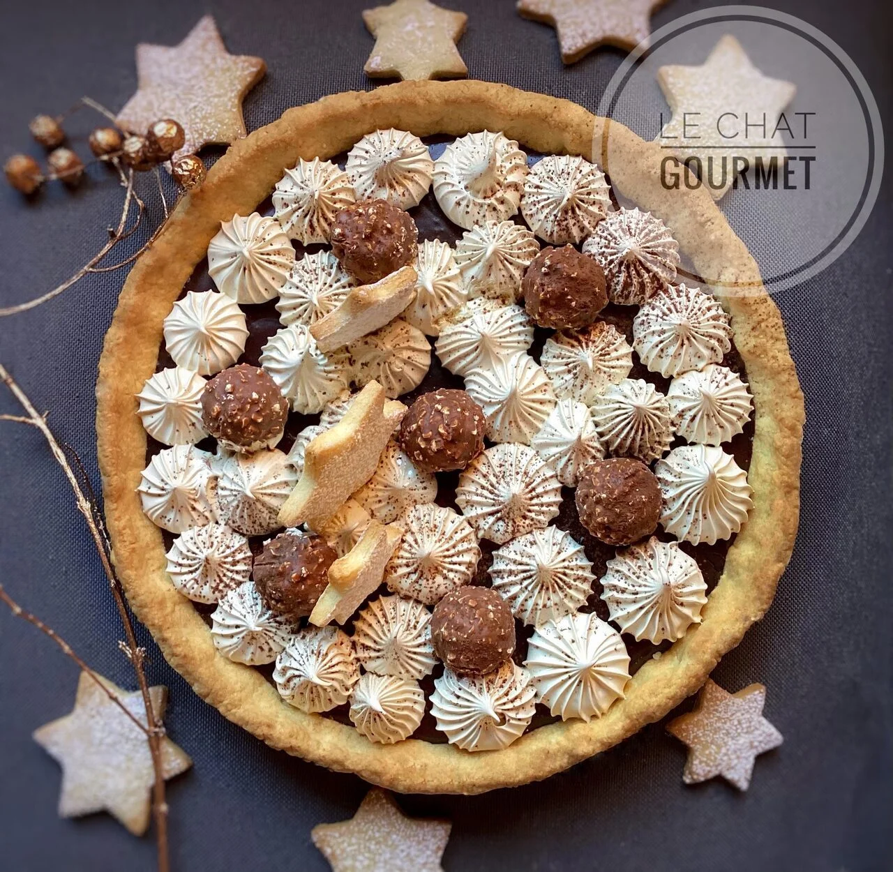 Tarte ganache chocolat et meringue au café
