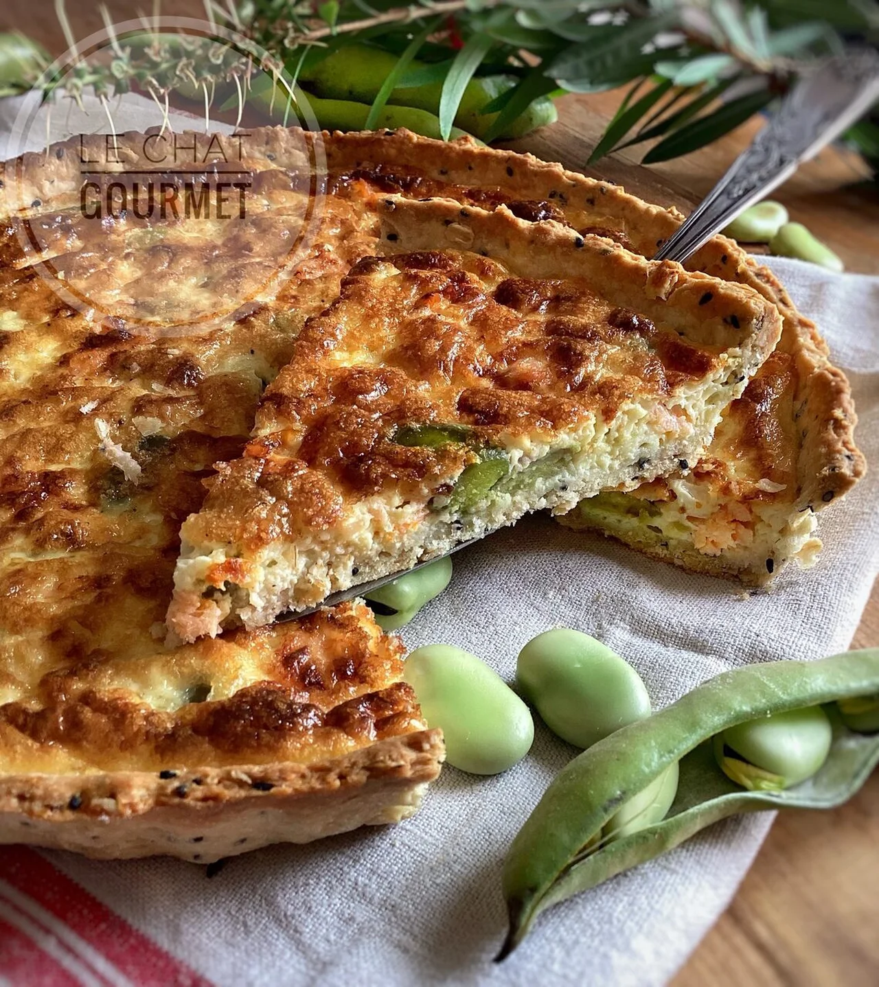 Tarte aux fèves et au saumon fumé