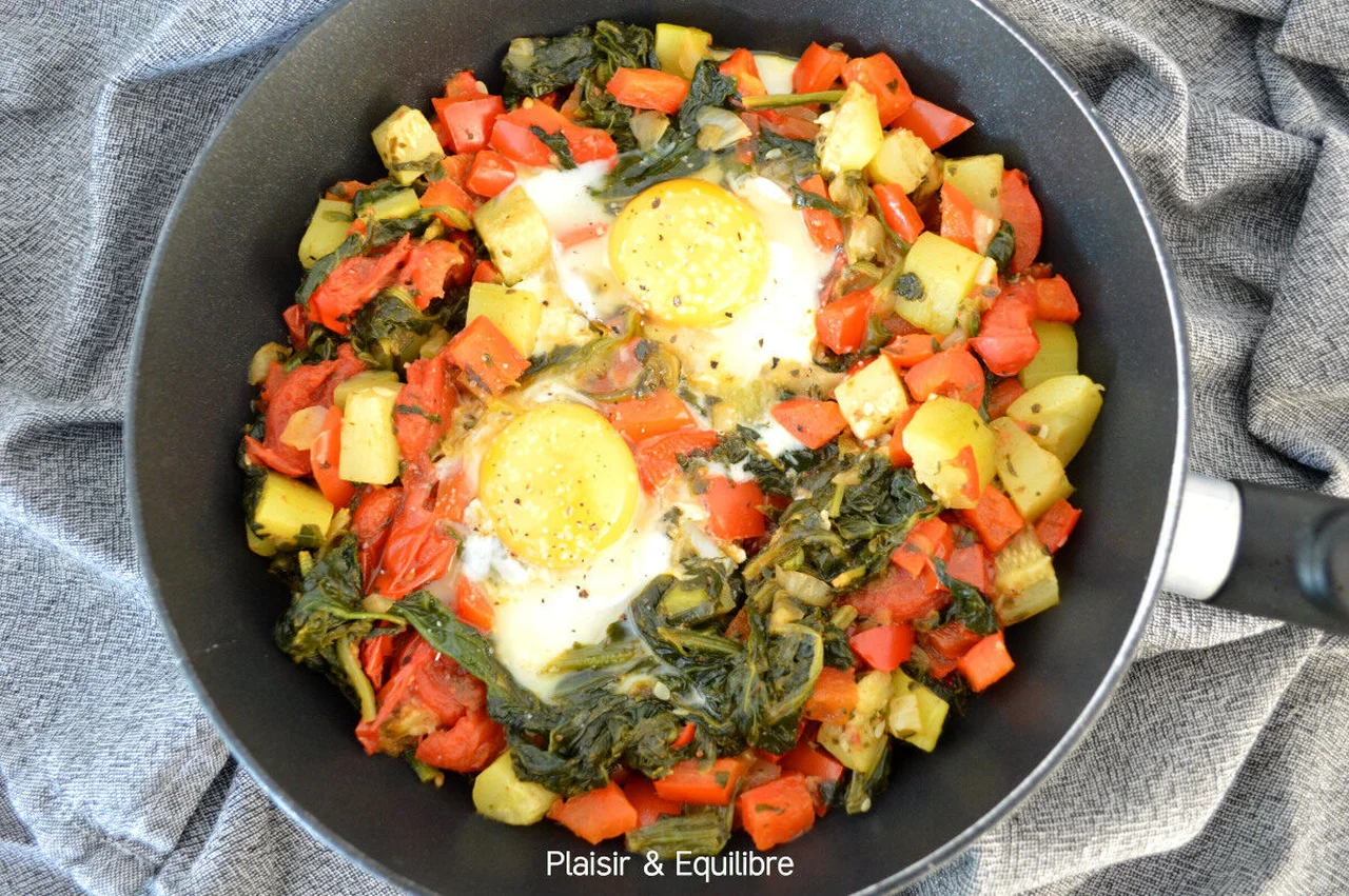 Chakchouka épinards, courgettes et poivrons