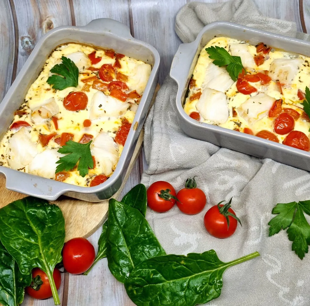 Flans de cabillaud et légumes