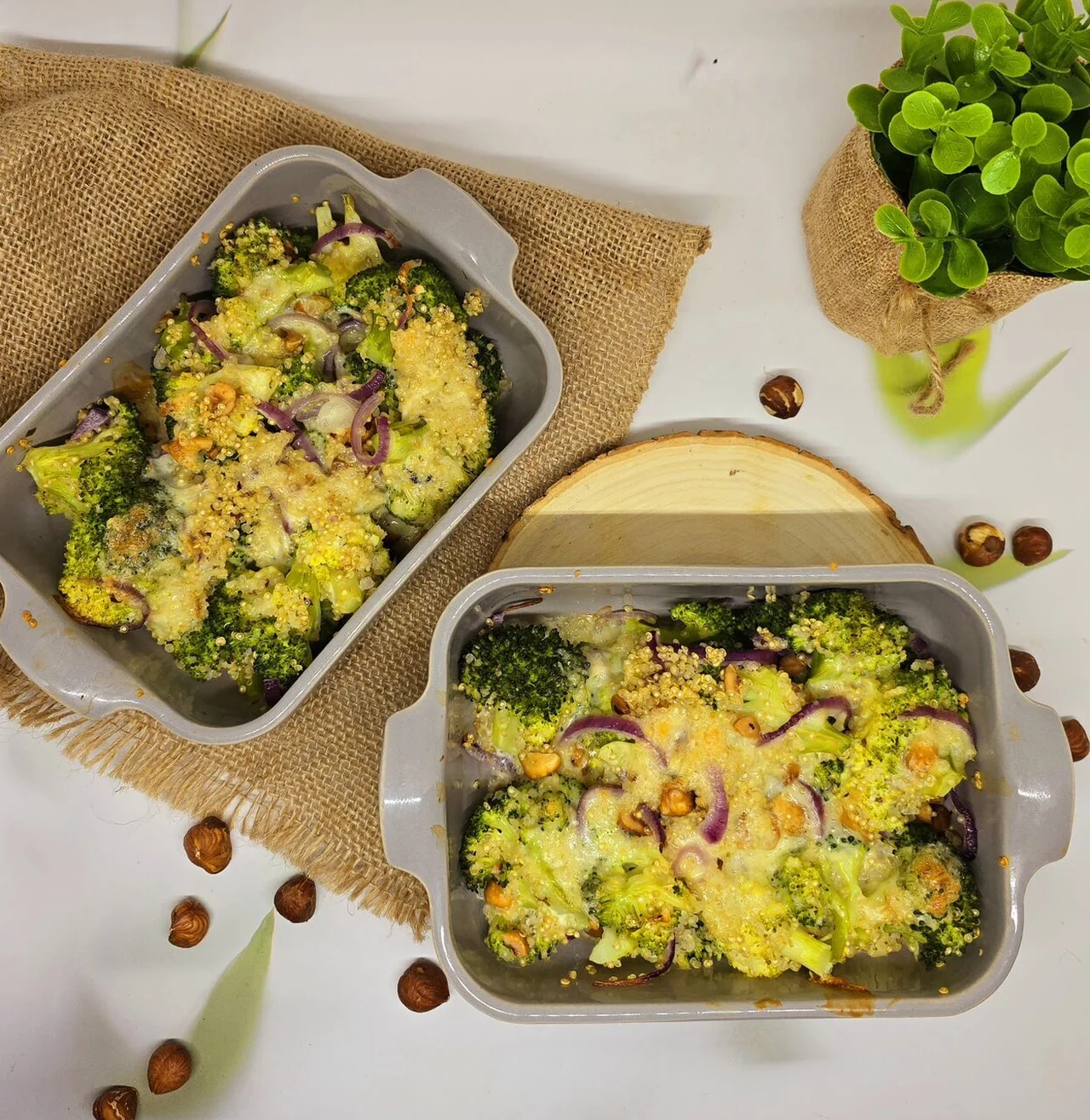 Gratin de brocolis au boursin et noisettes