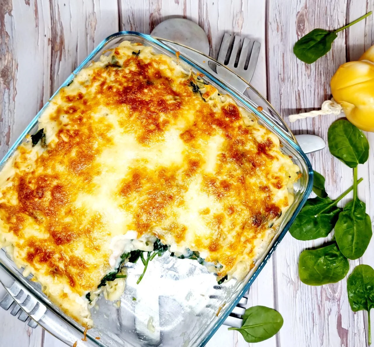 Gratin de pâtes aux épinards et poulet