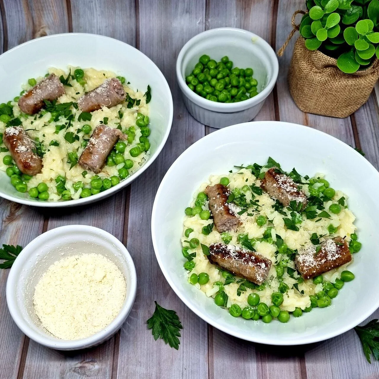 Risotto aux chipos et petits pois