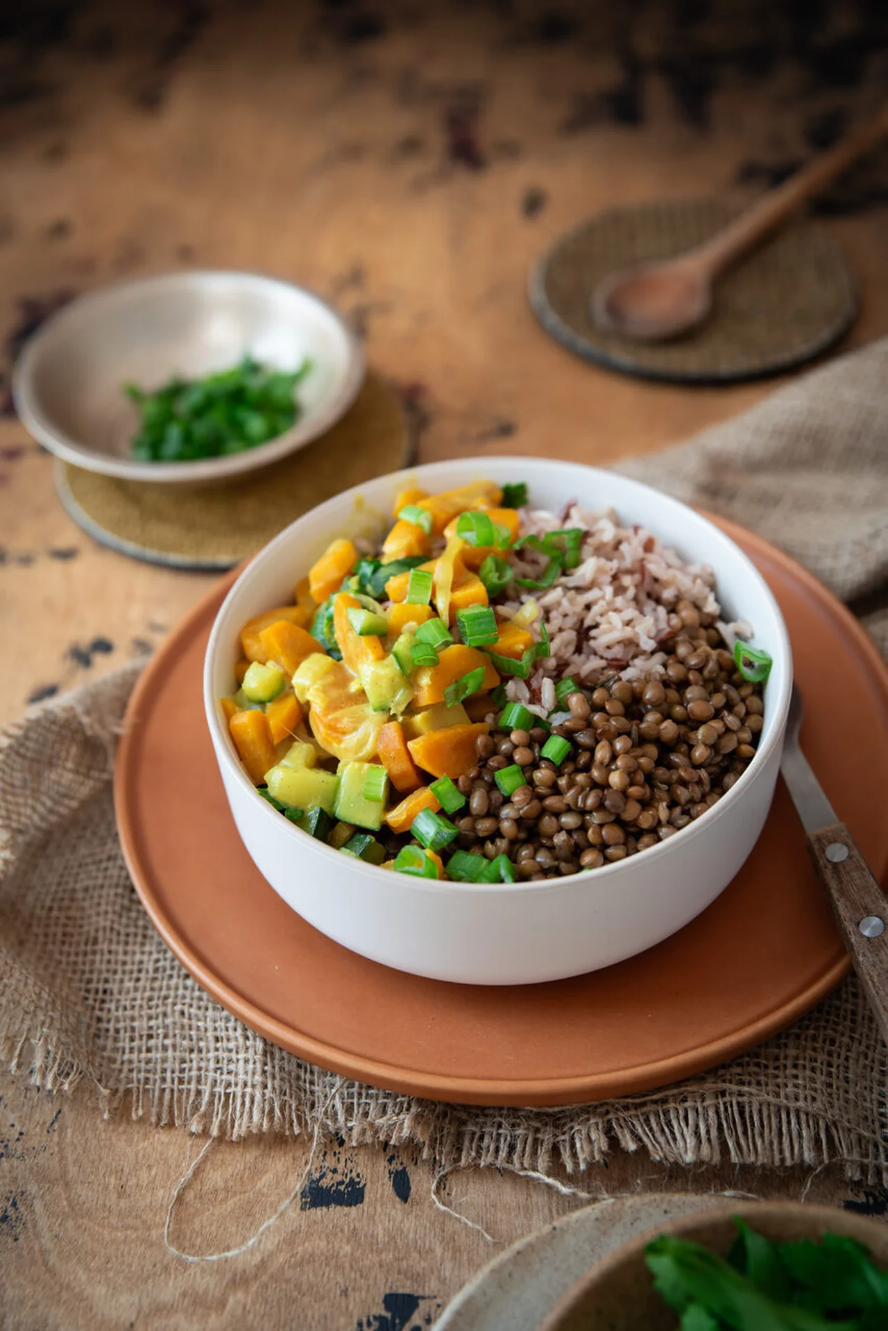 Curry de légumes et lentilles vertes