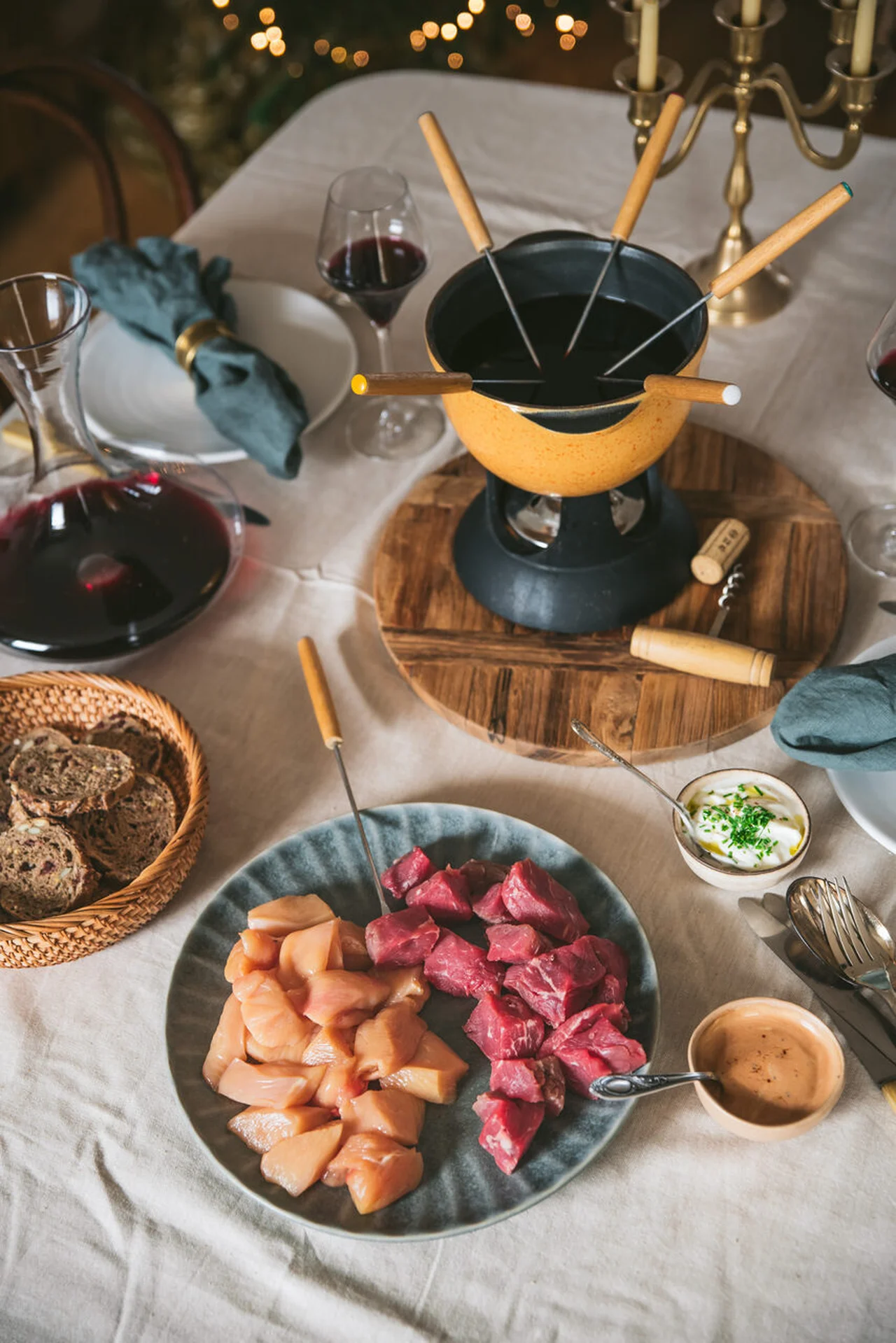 Fondue de viande au vin rouge